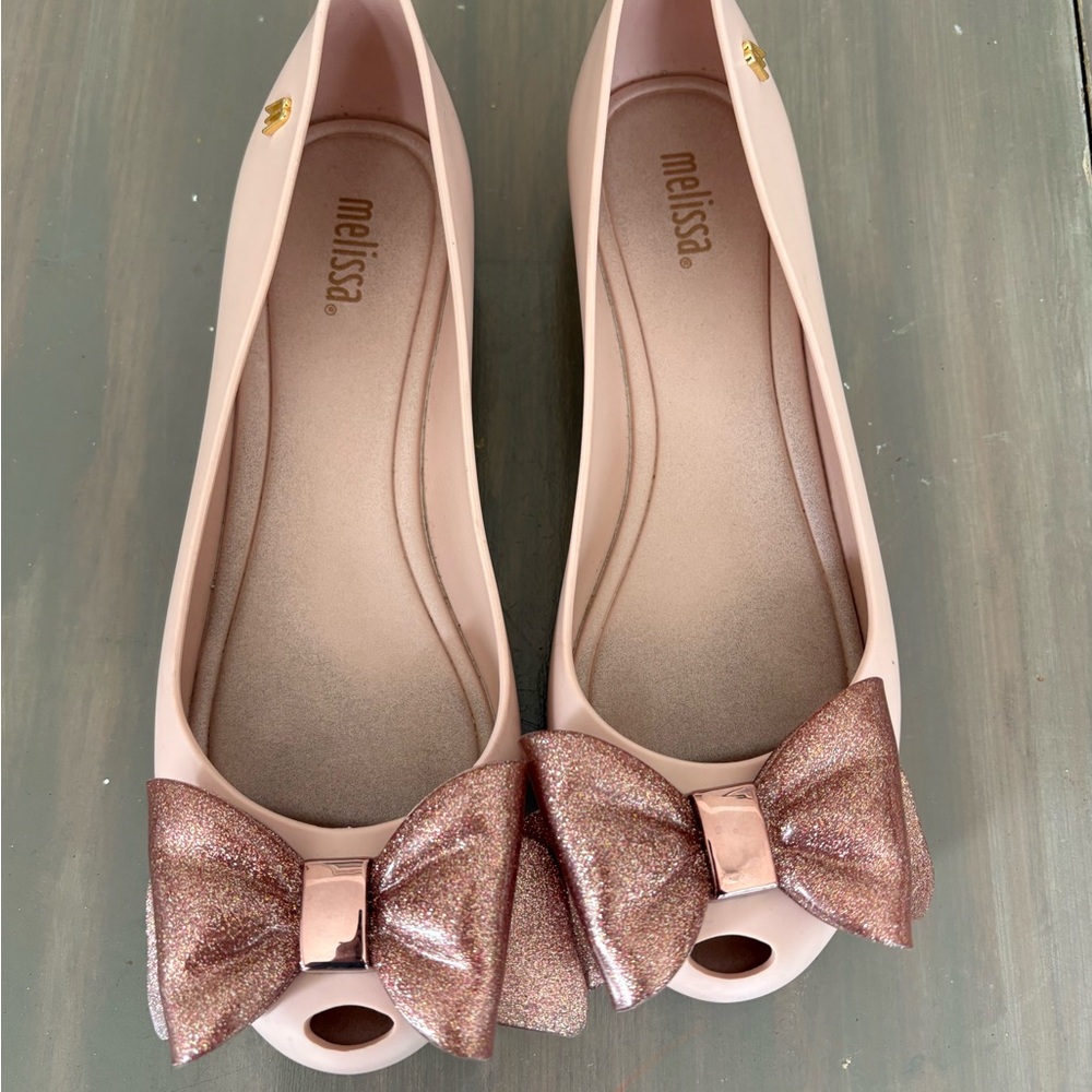 Melissa Blush Pink Glitter Bow Jelly Flats